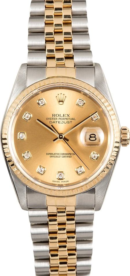 rolex datejust 36 champagne diamond dial watch|rolex datejust 36mm 16233.